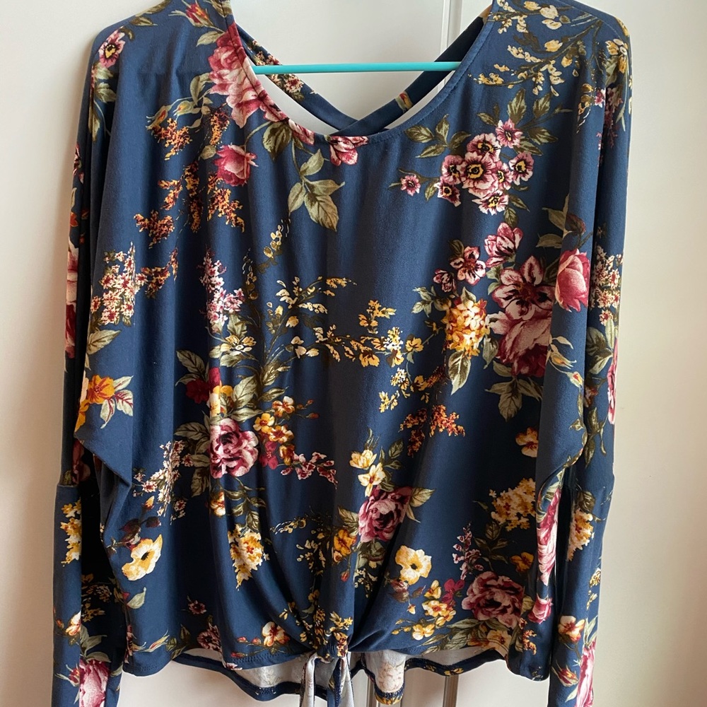 Blue floral long sleeve shirt
